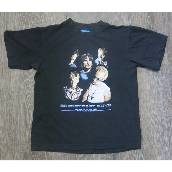 VINTAGE Y2K BACKSTREET BOYS Black Blue Tour Concert Shirt Black *see size notes - Picture 1 of 8